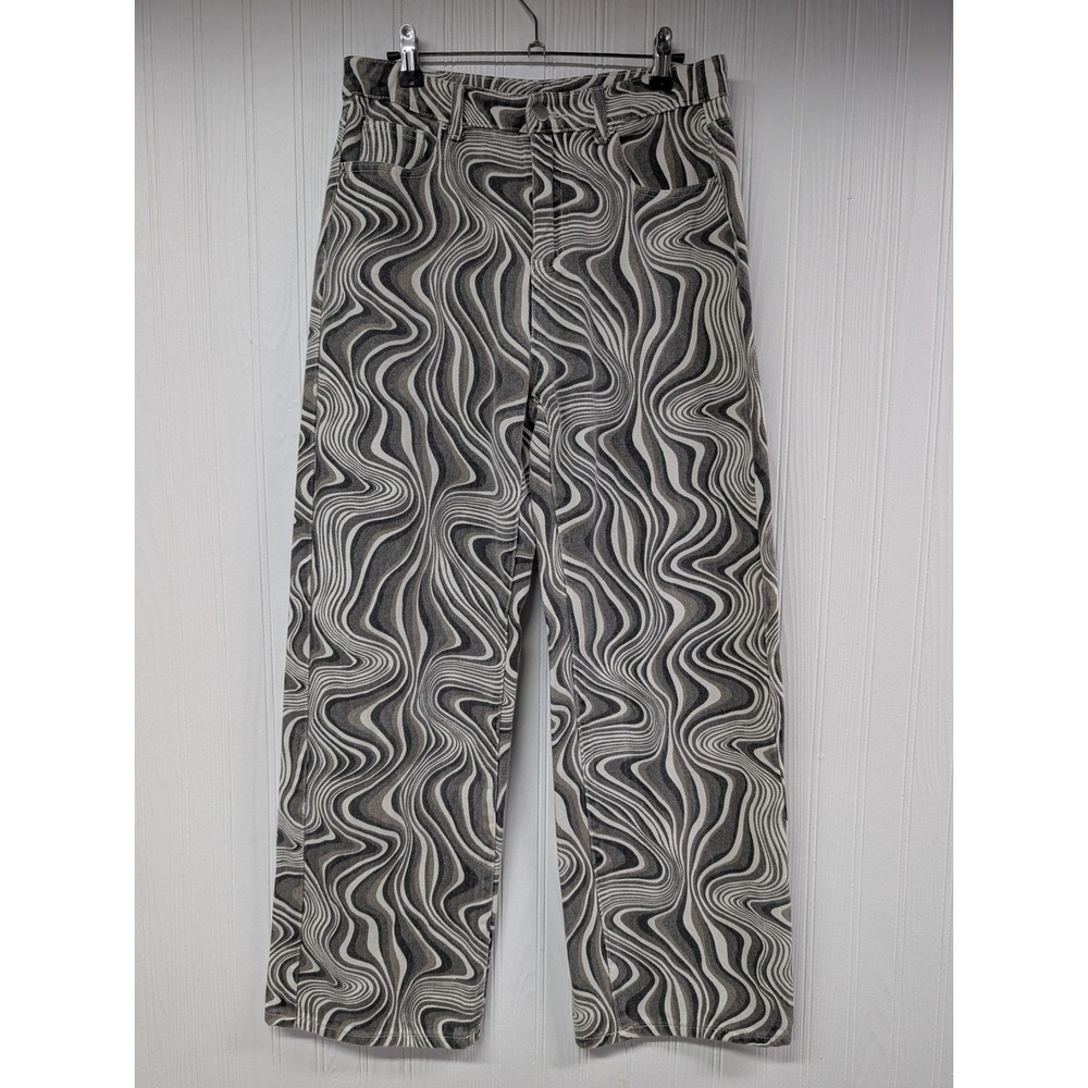 Womens SHEIN Black White Swirl Print Straight Leg Pants Size 6 Excellent Retro